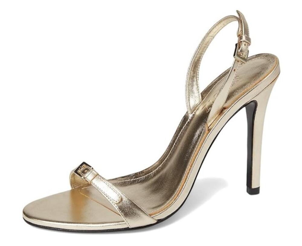 SCHUTZ Womens Aurora Sling Heeled Sandals Size 7.5 Platina Gold Stiletto NWOB